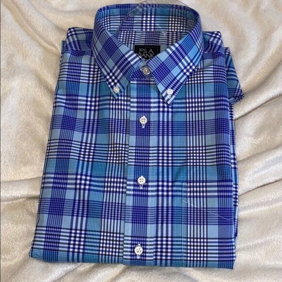 Jos. A. Bank Blue Plaid Traveler Fit Button-Up Shirt | Sz L, NWT - Picture 2 of 6
